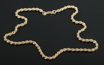A 9ct gold 18 inch rope twist necklace. 24.1g.