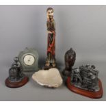 A small quantity of miscellaneous. Includes African wooden bust carving, figures, geological bowl,