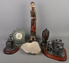 A small quantity of miscellaneous. Includes African wooden bust carving, figures, geological bowl,