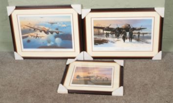 Three framed Mark Postlethwaite WWII limited edition prints titled 'Dusk Readiness' (130/300), '