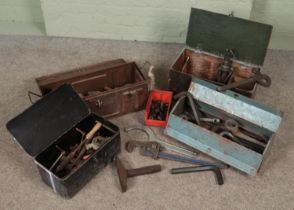 Four large toolboxes with contents of vintage tools. Includes industrial examples.