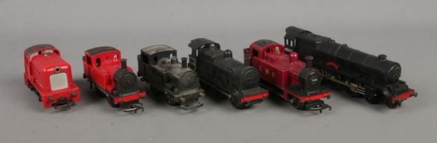 Six Tri-ang model locomotives, including Princess Elizabeth 46201, 43375 and 'Dock Authority No. 3'.