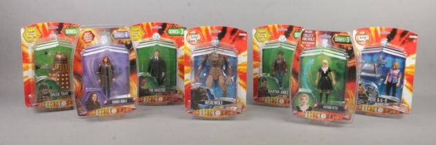 Seven carded Doctor Who figures, produced by Character. Includes Series 3 & 4 examples, such as
