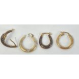 Two pairs of 9ct hoop earrings ( 1 broken), weight 2.4g
