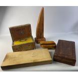 QUALITY LOT! A mixed collection of wooden items to include a hand-carved art object, a smooth