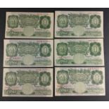 UK Bank of England £1 green Peppiatt banknotes x6 in good collectible grades.