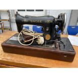 VINTAGE SINGER electric sewing machine - with wooden case included