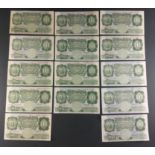 UK Bank of England £1 Green O'Brien and Catterns banknotes x14 in good collectible grades.