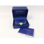 A boxed ladies ROTARY watch, face stamped 375 with Birmingham hallmark, face length 2cm, length