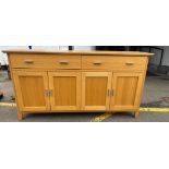 A light oak modern large sideboard with 4 cupboard doors 6ft length x 18" depth - in nice condition