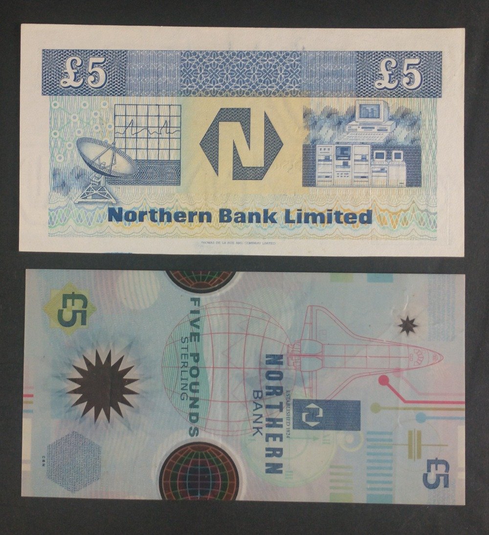 A NORTHERN BANK LIMITED five pound sterling note from 1989 and a polymer NORTHERN BANK five pound - Image 2 of 2