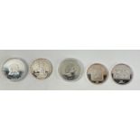 Five SILVER coins to include one Ounce Standing Britannia Millenniums, two one ounce Postage stamp
