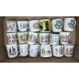 A collection of royal commemorative mugs beginning with Victoria also mugs from the Preston Guild