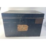 A large tin deed box with Caledonian Insurance label to front