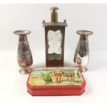 A mixed lot to include a pair of plated raised decorative vases dimensions 18cm height approx -