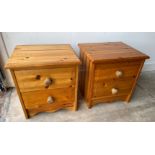 CUTE! A PAIR of pine bedside two drawer cabinets - 18" tall x 8" wide x 10" depth approx(matches