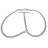 A silver hallmarked Albert pocket watch chain with T-bar, 38cm long approx, weight 28.70g