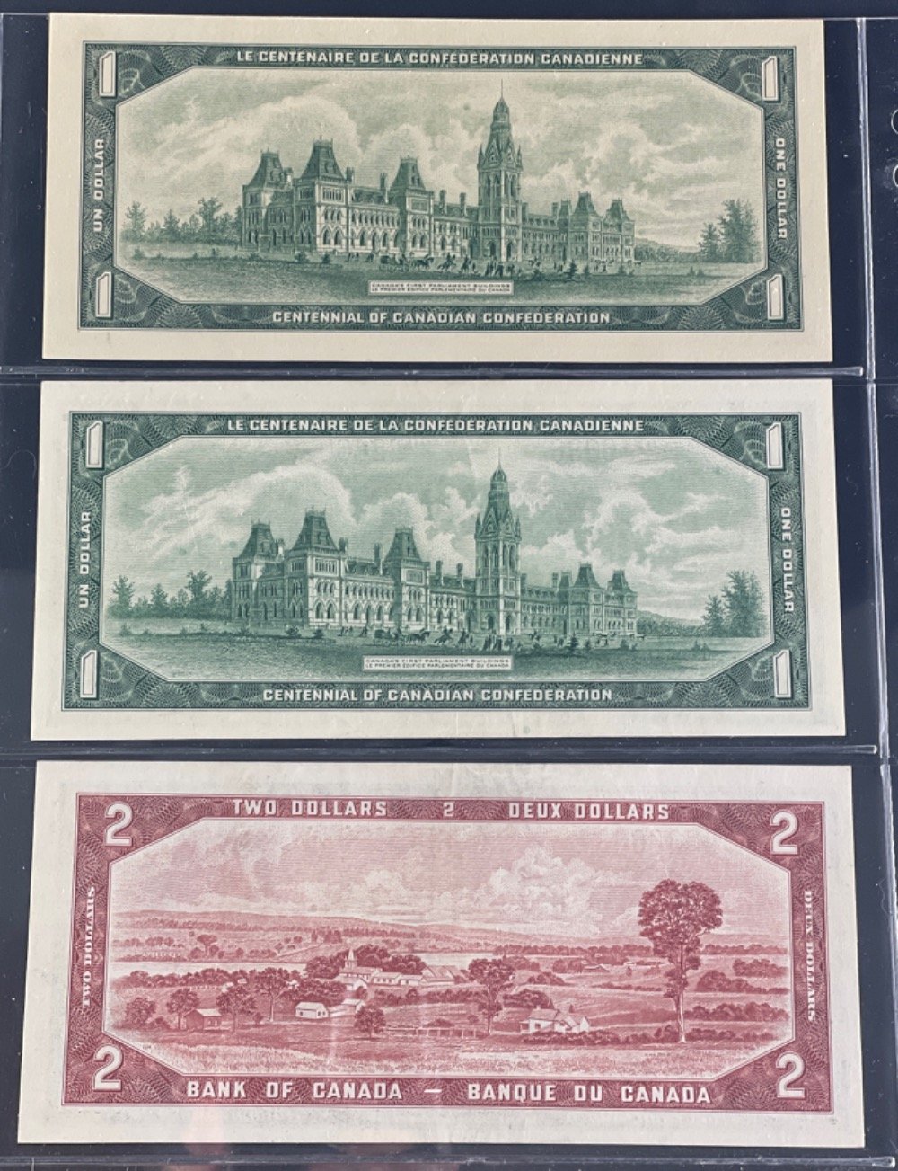 CANADA Banknotes 1954 and 1967 $1 & $2 Uncirculated Crisp All three notes in lovely grade - Image 2 of 2