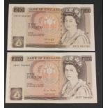 Two Bank of England ten pound notes signed by KENTFIELD (KN72 659760) and GILL (JR07 783653)