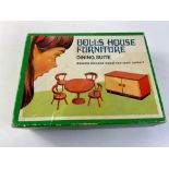 Original boxed! VINTAGE doll's house furniture dining suite in smooth finished wood