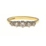 A 750 hallmarked yellow gold 5 stone diamond ring size N, gross weight 2.60g