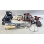 A mixed camera lot to include an OLYMPUS AF-10 MINI camera in case with instruction leaflet, an