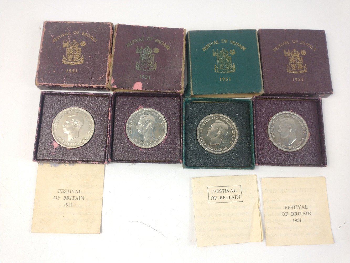 Four boxed 1951 FESTIVAL OF BRITAIN Crowns in boxes three with coa, all four coins excellent but - Image 2 of 2