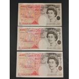 Three Bank of England fifty pound notes signed by LOWTHER (M03 931445) and BAILEY (L12 854529, L24