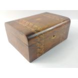 A wooden jewellery box with inlaid zig zag design, 27x18x12cm
