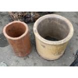 VINTAGE - Two clay CHIMNEY POTS / one large and one smaller - would make ideal garden planters