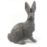 A heavy, alert bronze hare, made in PEEBLES, standing approx 35cm tall