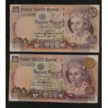 A FIRST TRUST BANK twenty pounds sterling note from 1996 plus one from 1998 with gilt embossing