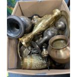 A collection of highly decorative Indian style brass including teapot, vases, beakers etc