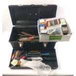 Multi-level tool box and another box containing various screws