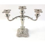 A silver plated 3 branch candelabra standing 25cm high