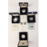 Six ROYAL MINT silver proof coins to include a 1986 XIII Commonwealth Games £2 coin, 1992-93