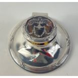 A gorgeous Capstan solid silver inkwell with an exquisite tortoise shell lid and chased silver