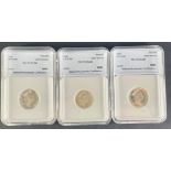 NGC Slabbed and graded UNITED KINGDOM coins x3 to include 1988 One Pound PR70 DCAM, 1996 One