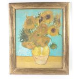 A quality framed print of VAN GOGH'S Sunflowers almost with 3D effect, 55x45cm approx