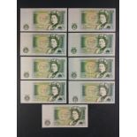 UK Bank of England £1 green Jo Page and Somerset banknotes x9 in good collectible grades.