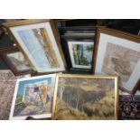 A box of interesting original pictures in frames, ten in total all in good condition