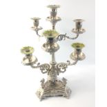 An impressive silver plate 7 branch candelabra standing on 3 camels, height approx 51cm