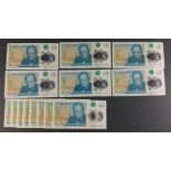 Thirteen blue polymer CLELAND Bank of England five pound notes to include AA01 184910, AA12