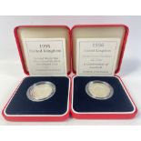 ROYAL MINT SILVER PROOF PIEDFORT x2 1995 Second World War and 1996 Celebration of Football Two