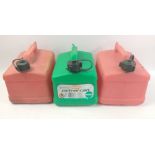 A useful lot of three plastic 5 L petrol cans.