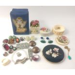 Three small trinket boxes with floral decoration, 2 by HANDCAST plus a satin jewellery box with a