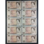Sequential Bank of England SOMERSET ten pound notes to include 23H 679745 and 6, 56C 832268, 69