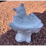 A white painted stone effect bird bath with PEEPING PUSSYCAT - height 1ft approx