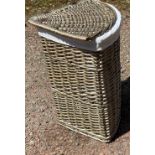 A three sided corner laundry basket with liner and lid - sits 2ft tall approx