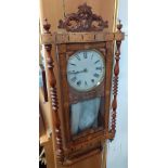 A beautiful marquetry 19th century ANGLO AMERICAN clock approx 100x37cm with scroll base